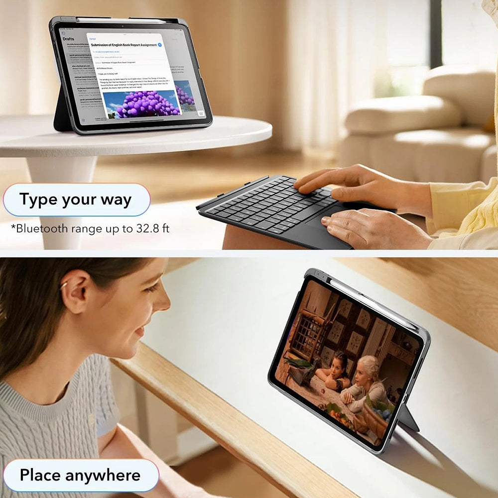 Husa cu Tastatura pentru Apple iPad Air 11 (2026) / iPad Air 11 (2025) / Air 11 (2024) / Air (2022) / Air (2020), ESR, Flex, Gri