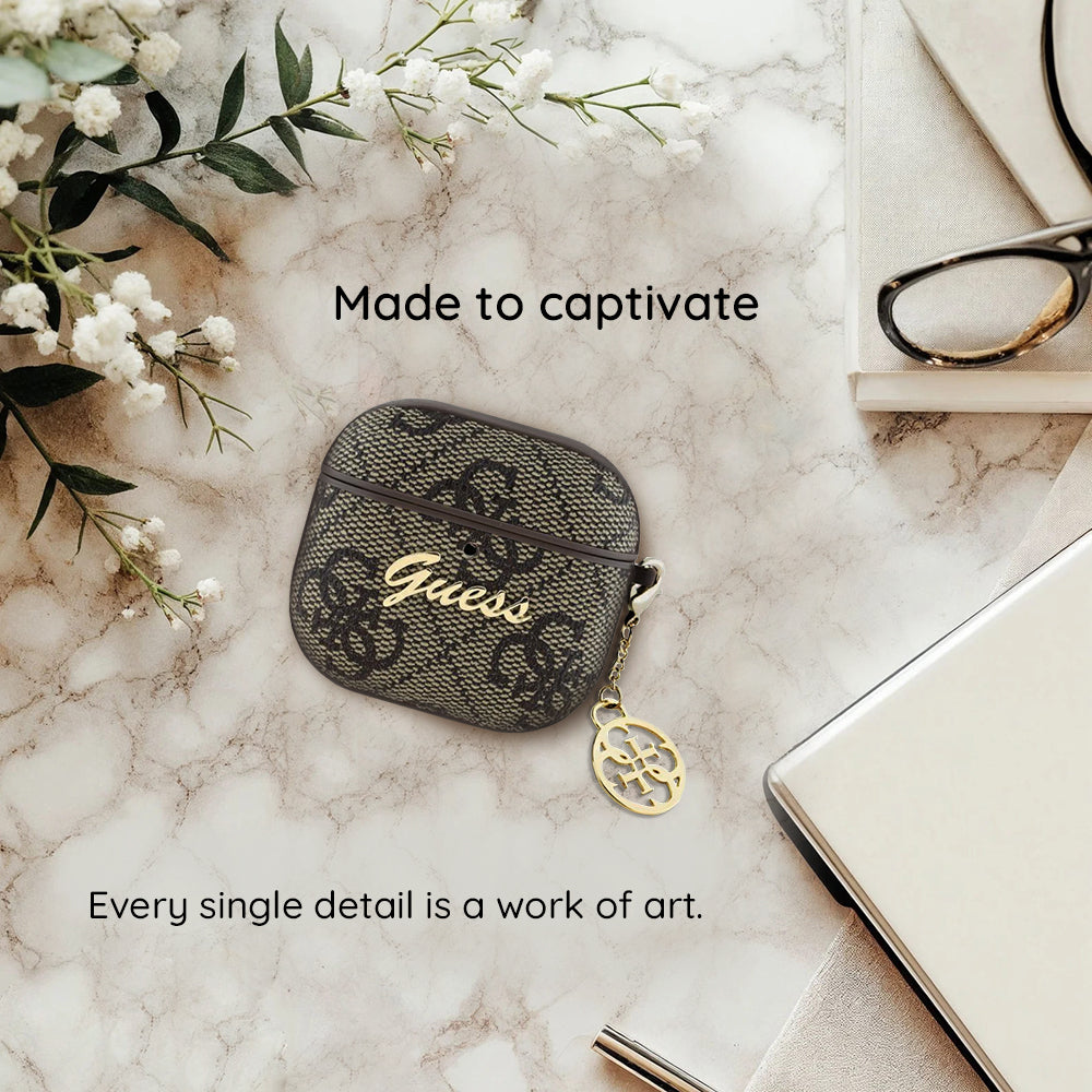 Husa Guess 4G Charm pentru Apple AirPods 4, Maro