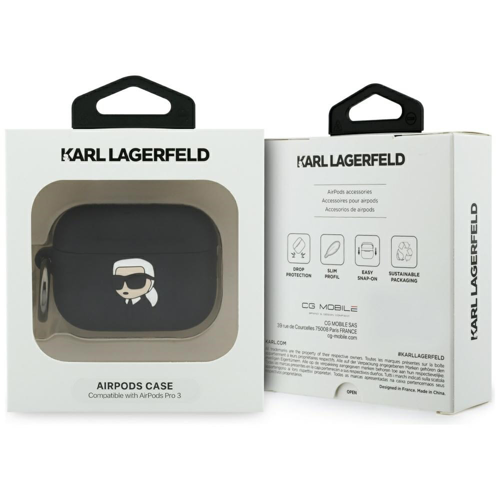Husa Karl Lagerfeld 3D Karl's Head pentru Apple Airpods Pro 3, Neagra