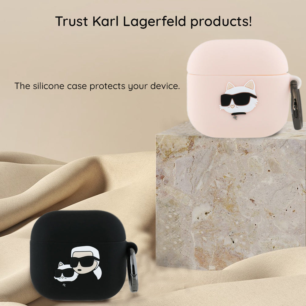 Husa Karl Lagerfeld 3D Karl & Choupette's Heads pentru Apple AirPods 4, Neagra