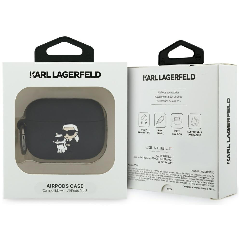 Husa Karl Lagerfeld Silicone Karl & Choupette 3D pentru Apple AirPods Pro 3, Neagra