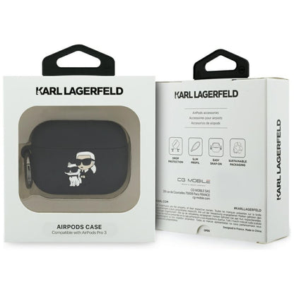 Husa Karl Lagerfeld Silicone Karl & Choupette 3D pentru Apple AirPods Pro 3, Neagra