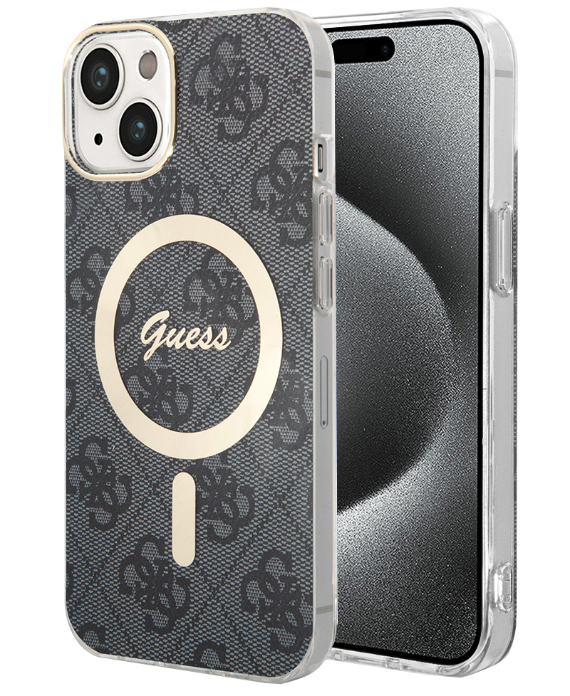 Husa MagSafe pentru Apple iPhone 15, Guess, 4G IML, Neagra GUHMP15SH4STK