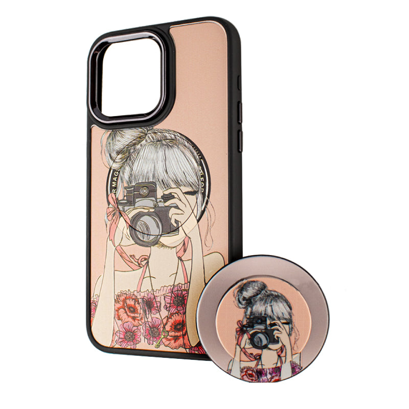 Husa MagSafe pentru Apple iPhone 15 Pro Max, BOTER, MagPopsocket Photo Girl, Multicolor