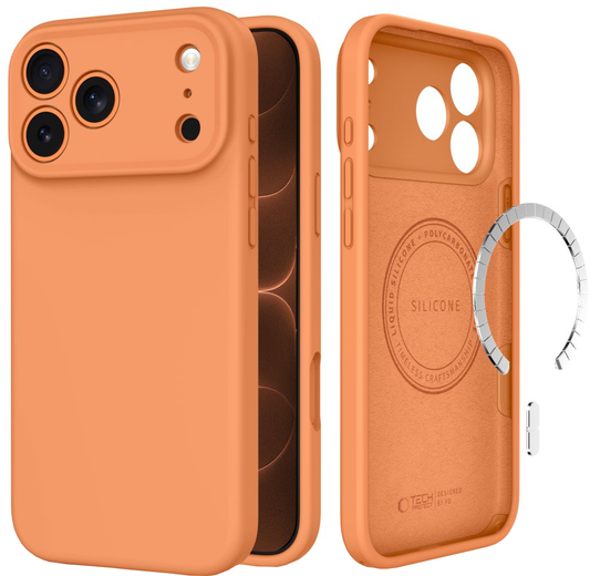 Husa MagSafe pentru Apple iPhone 18 Pro Max / 17 Pro Max, Tech-Protect, Silicone, Portocalie