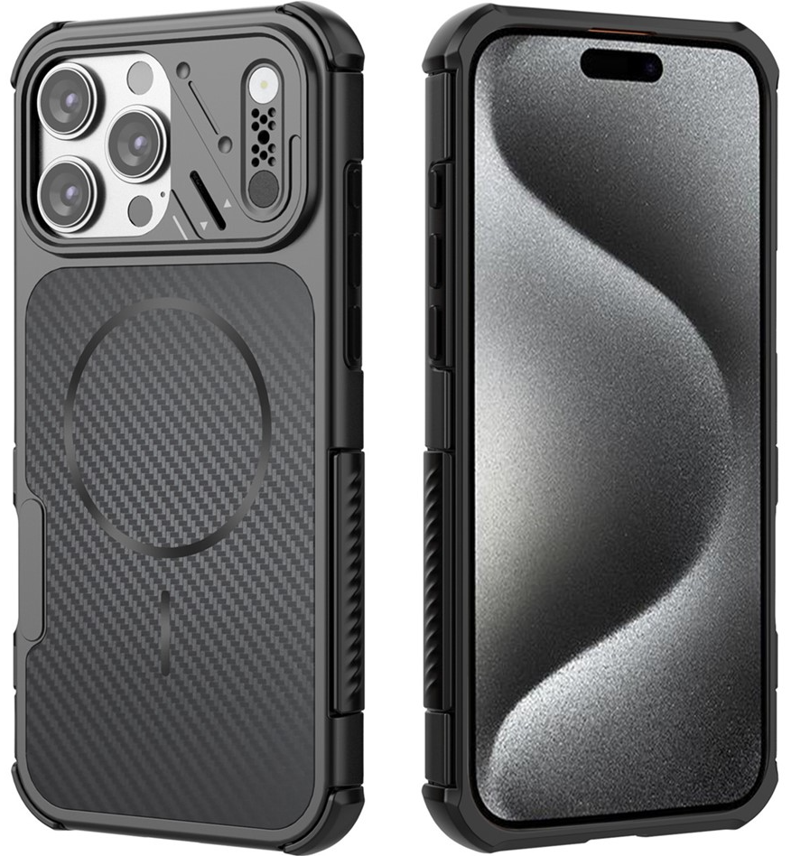 Husa MagSafe pentru Apple iPhone 16 Pro Max, OEM, Carbon and Corner Protection, Neagra