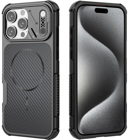 Husa MagSafe pentru Apple iPhone 16 Pro Max, OEM, Carbon and Corner Protection, Neagra