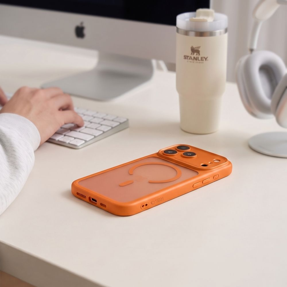 Husa MagSafe pentru Apple iPhone 18 Pro Max / 17 Pro Max, Tech-Protect, MagPeak CC, Portocalie Mata