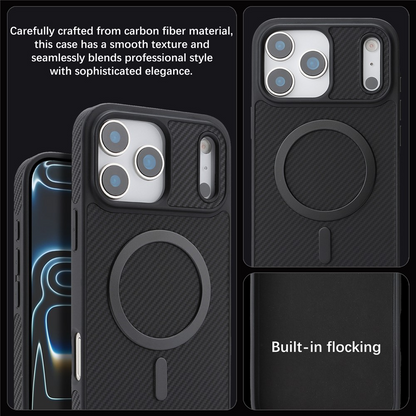Husa MagSafe pentru Apple iPhone 17 Pro Max, OEM, Carbon Metal Ring, Neagra