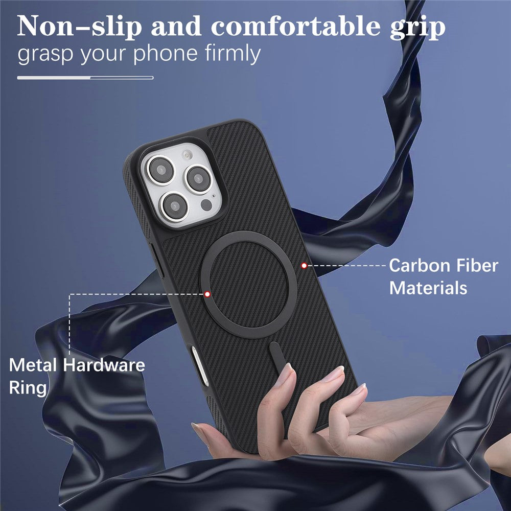 Husa MagSafe pentru Apple iPhone 16 Pro, OEM, Carbon Metal Ring, Neagra