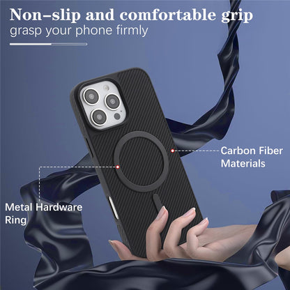 Husa MagSafe pentru Apple iPhone 16 Pro, OEM, Carbon Metal Ring, Neagra