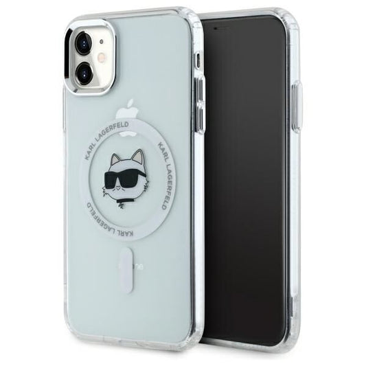 Husa MagSafe pentru Apple iPhone 11, Karl Lagerfeld, IML Metal Choupette's Head, Alba
