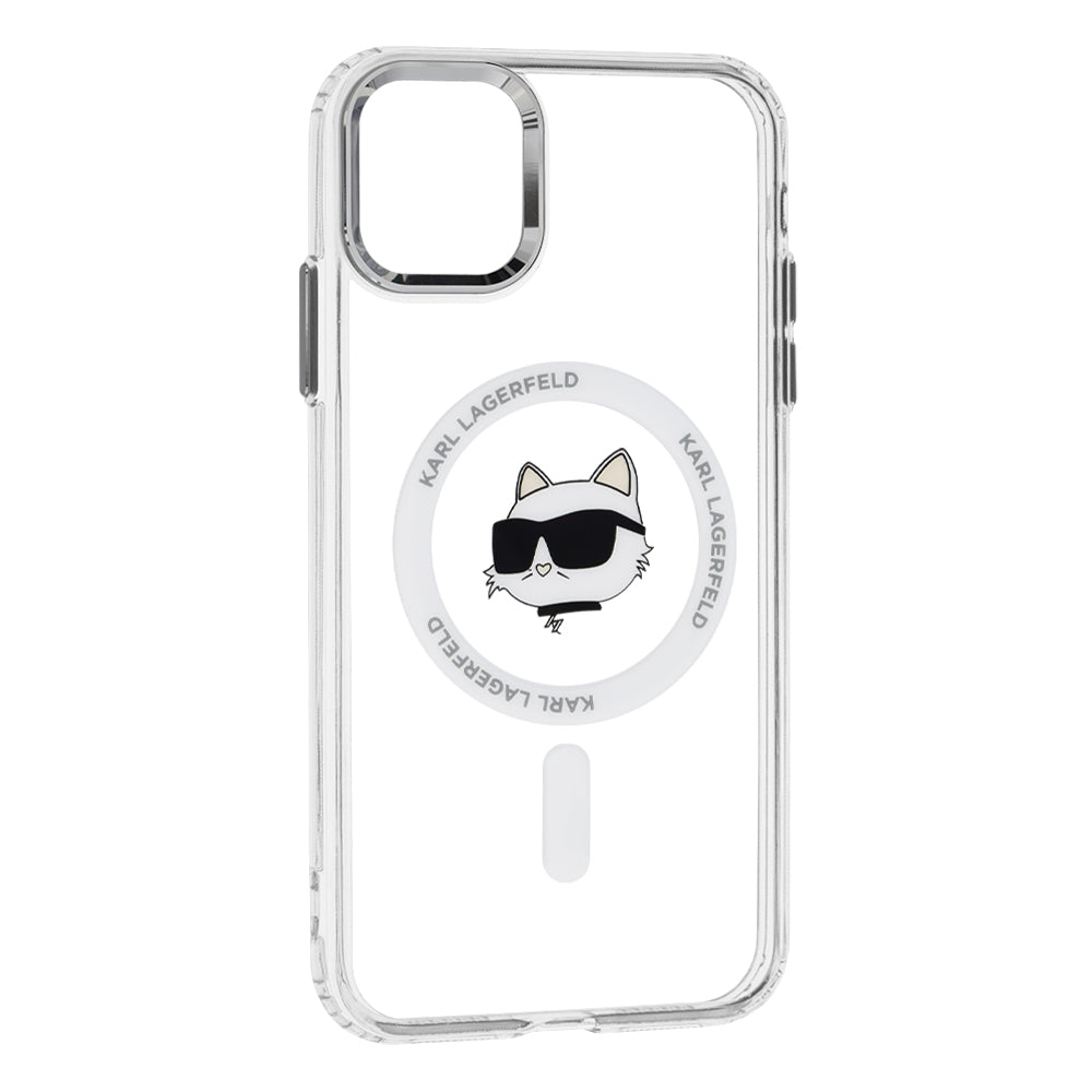 Husa MagSafe pentru Apple iPhone 11, Karl Lagerfeld, IML Metal Choupette's Head, Alba