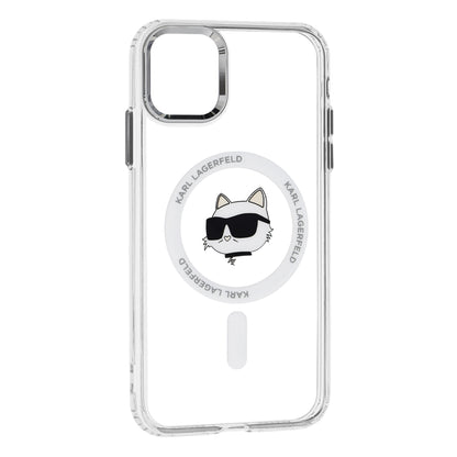 Husa MagSafe pentru Apple iPhone 11, Karl Lagerfeld, IML Metal Choupette's Head, Alba