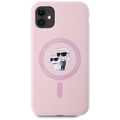Husa MagSafe pentru Apple iPhone 11, Karl Lagerfeld, Silicone Karl & Choupette, Roz