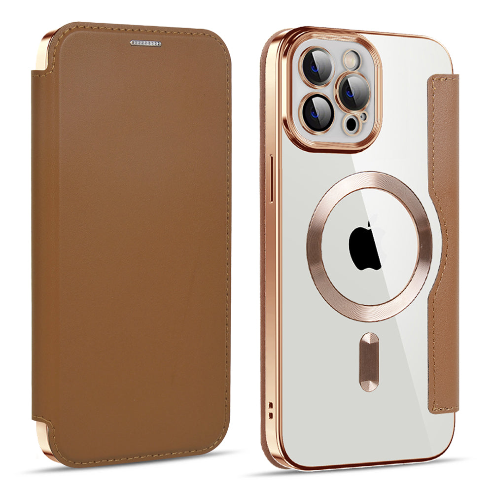 Husa MagSafe pentru Apple iPhone 11 Pro Max, Techsuit, SmartMag Book, Maro
