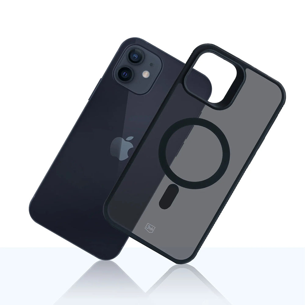 Husa MagSafe pentru Apple iPhone 12 / 12 Pro, 3MK, Smoke MagCase, Neagra