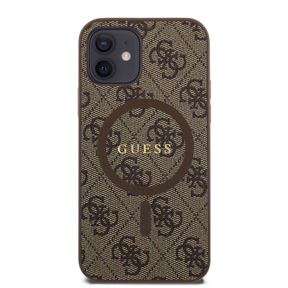 Husa MagSafe pentru Apple iPhone 12 / 12 Pro, Guess, 4G Ring Classic Logo, Maro