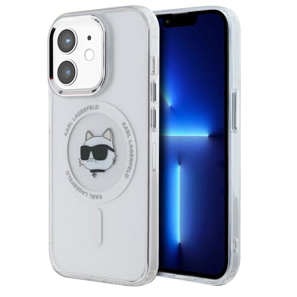 Husa MagSafe pentru Apple iPhone 12 / 12 Pro, Karl Lagerfeld, IML Metal Choupette's Head, Alba