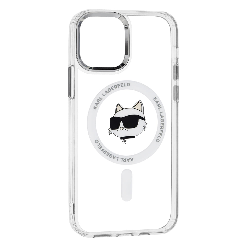 Husa MagSafe pentru Apple iPhone 12 / 12 Pro, Karl Lagerfeld, IML Metal Choupette's Head, Alba