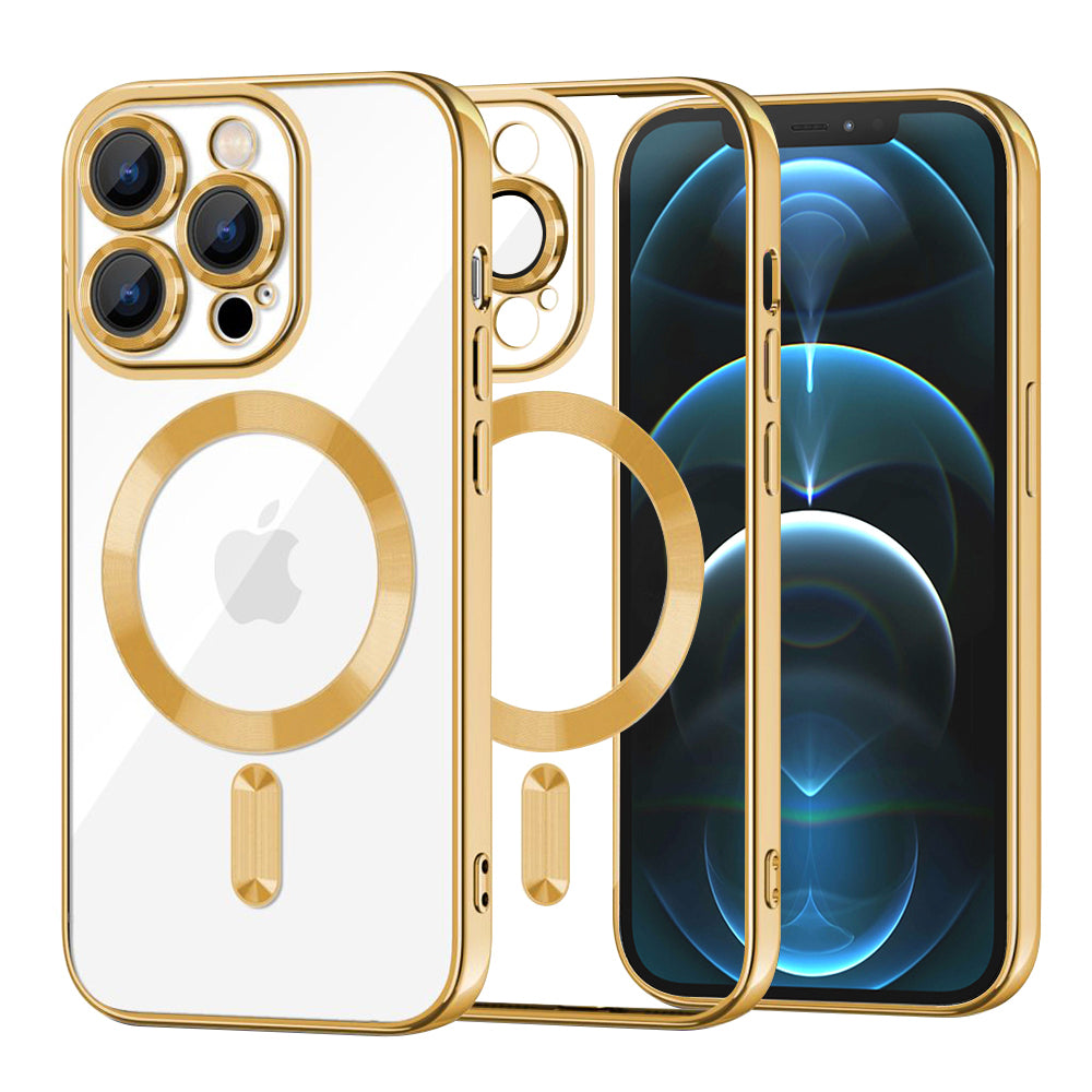 Husa MagSafe pentru Apple iPhone 12 Pro Max, Techsuit, Luxury Crystal, Aurie