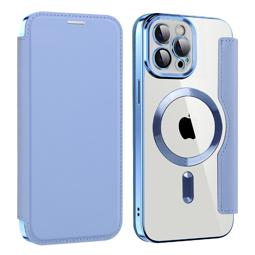 Husa MagSafe pentru Apple iPhone 12 Pro Max, Techsuit, SmartMag Book, Bleu