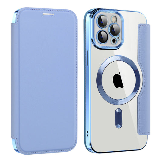 Husa MagSafe pentru Apple iPhone 12 Pro Max, Techsuit, SmartMag Book, Bleu