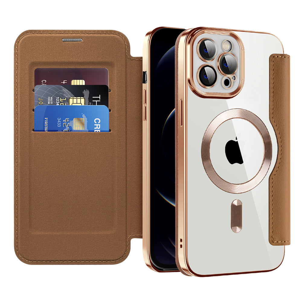 Husa MagSafe pentru Apple iPhone 12 Pro Max, Techsuit, SmartMag Book, Maro