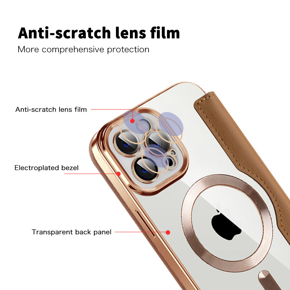 Husa MagSafe pentru Apple iPhone 12 Pro Max, Techsuit, SmartMag Book, Maro