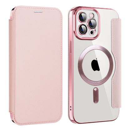 Husa MagSafe pentru Apple iPhone 12 Pro Max, Techsuit, SmartMag Book, Roz