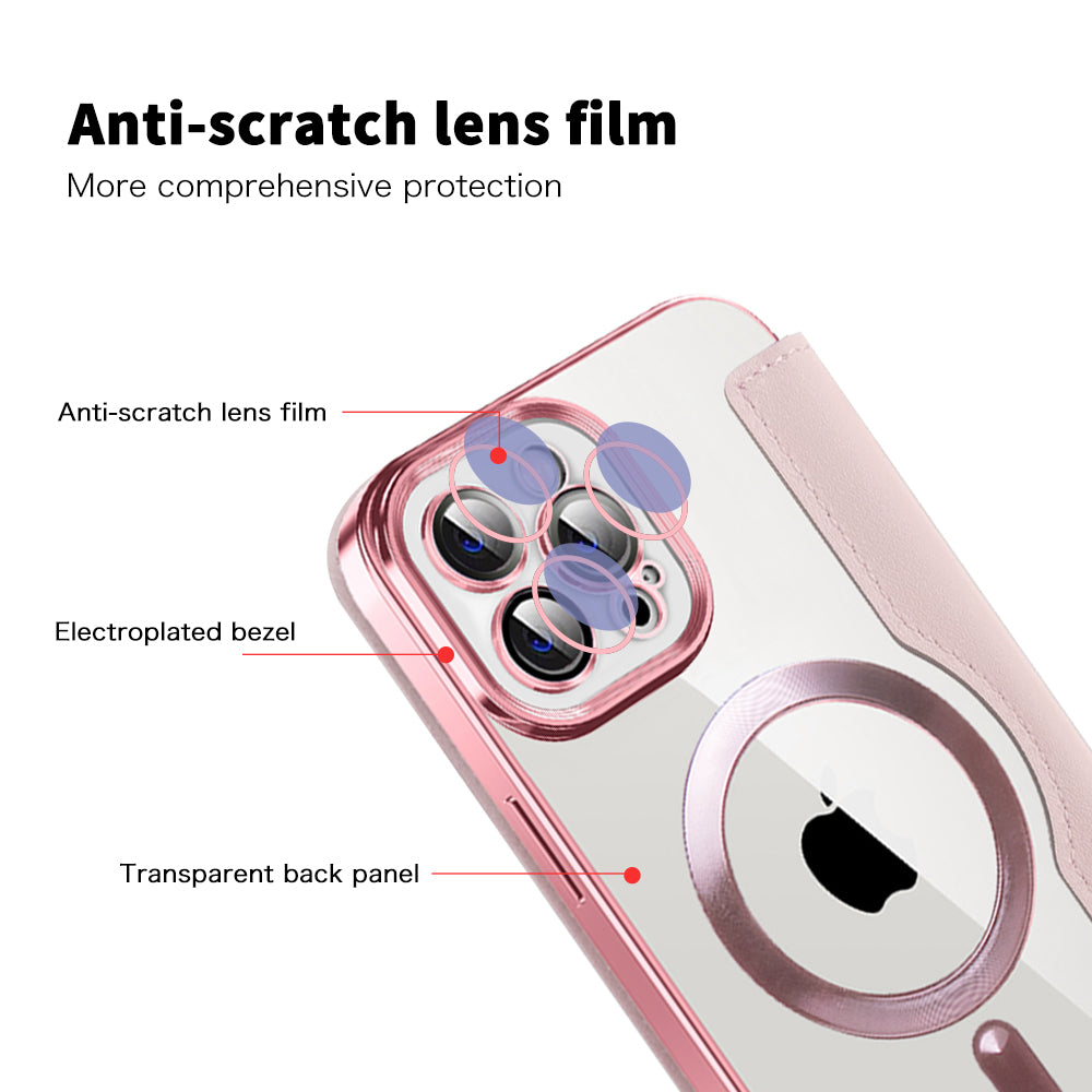 Husa MagSafe pentru Apple iPhone 12 Pro Max, Techsuit, SmartMag Book, Roz