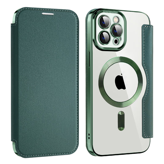 Husa MagSafe pentru Apple iPhone 12 Pro Max, Techsuit, SmartMag Book, Verde