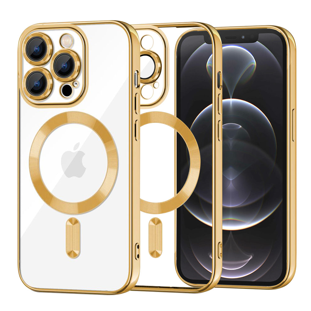 Husa MagSafe pentru Apple iPhone 12 Pro, Techsuit, Luxury Crystal, Aurie