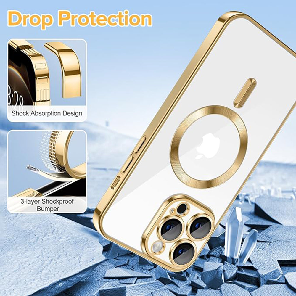 Husa MagSafe pentru Apple iPhone 12 Pro, Techsuit, Luxury Crystal, Aurie
