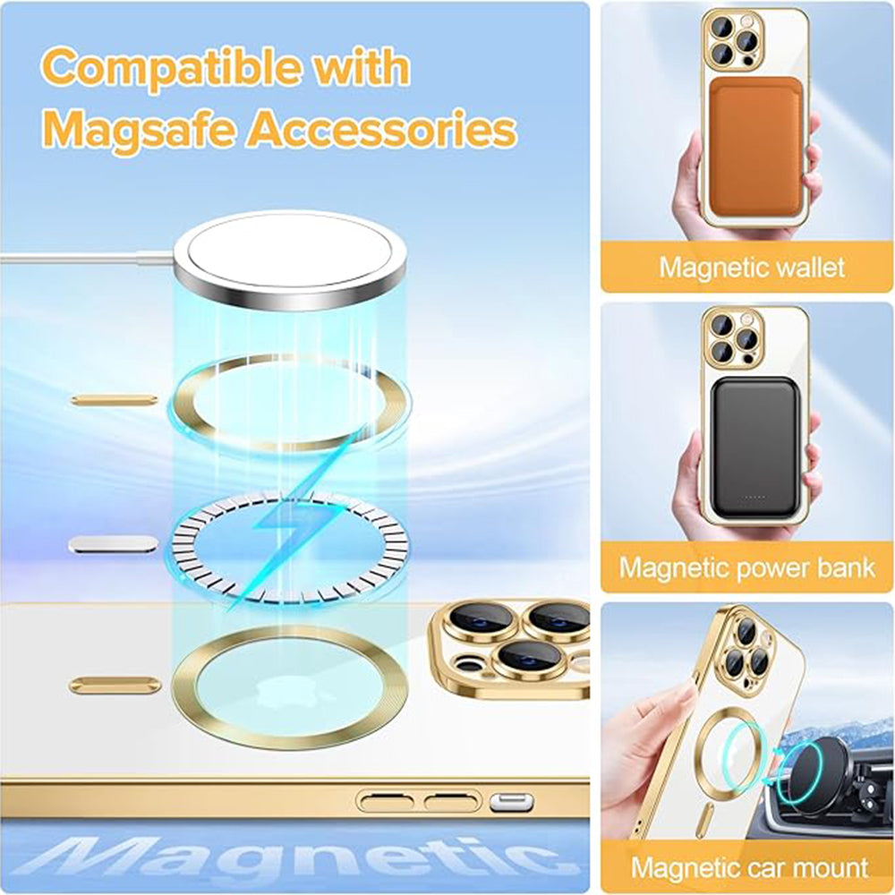 Husa MagSafe pentru Apple iPhone 12 Pro, Techsuit, Luxury Crystal, Aurie