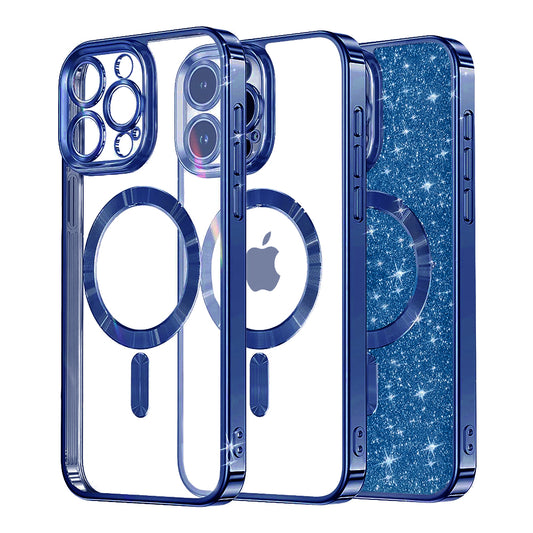 Husa MagSafe pentru Apple iPhone 12 Pro, Techsuit, Luxury Glitter, Albastra Inchis