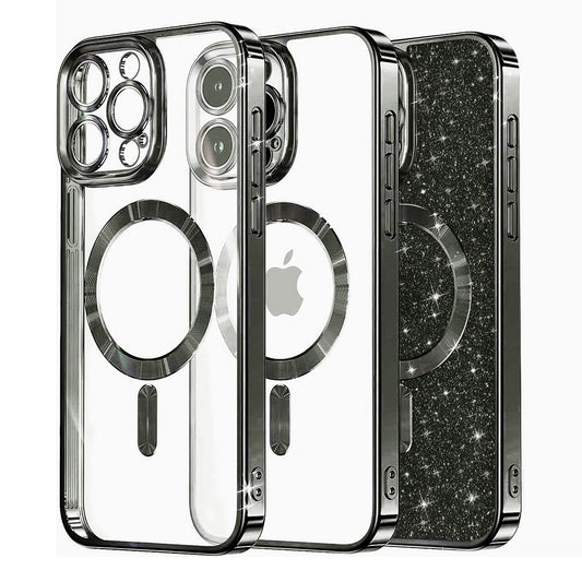 Husa MagSafe pentru Apple iPhone 12 Pro, Techsuit, Luxury Glitter, Neagra