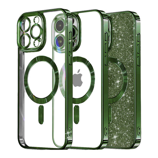 Husa MagSafe pentru Apple iPhone 12 Pro, Techsuit, Luxury Glitter, Verde Inchis