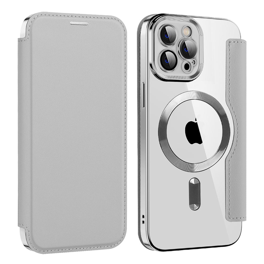 Husa MagSafe pentru Apple iPhone 12 Pro, Techsuit, SmartMag Book, Gri