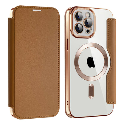 Husa MagSafe pentru Apple iPhone 12 Pro, Techsuit, SmartMag Book, Maro