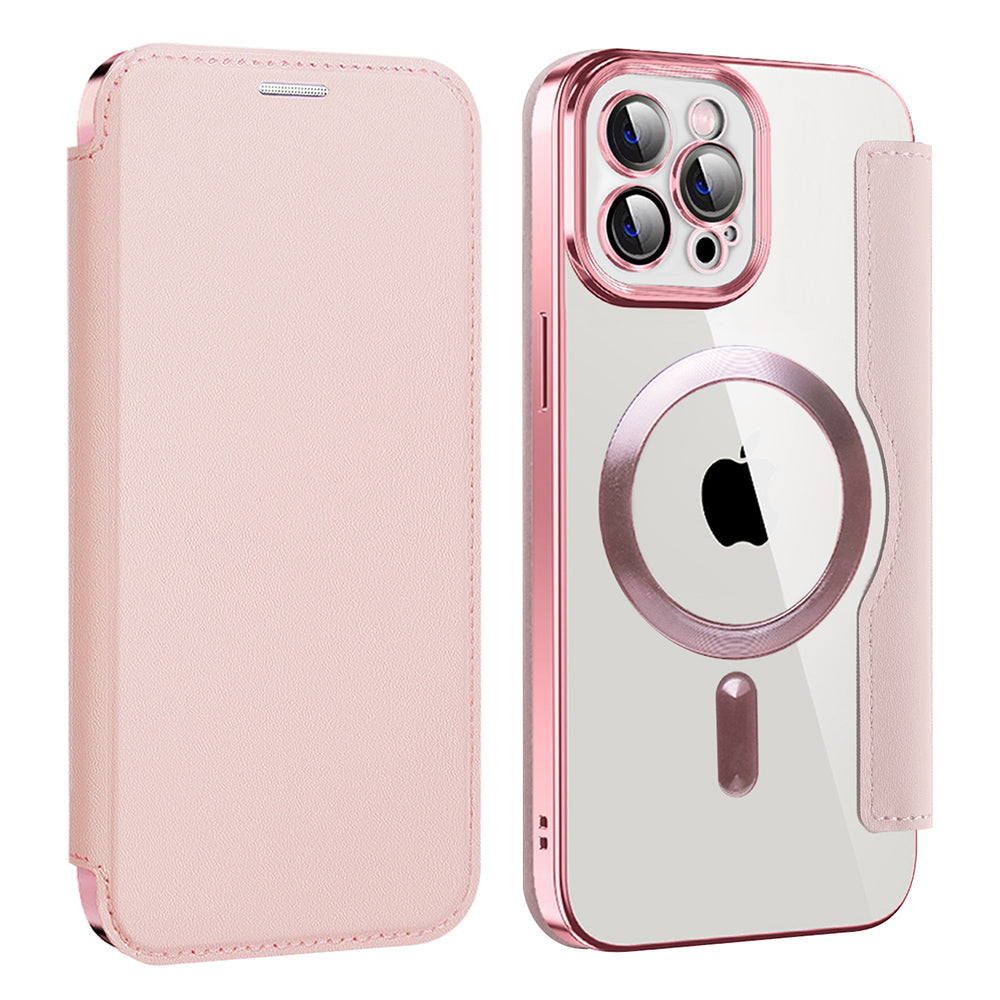 Husa MagSafe pentru Apple iPhone 12 Pro, Techsuit, SmartMag Book, Roz