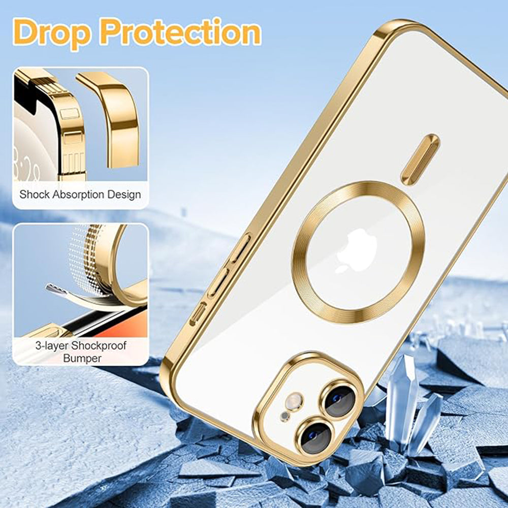 Husa MagSafe pentru Apple iPhone 12, Techsuit, Luxury Crystal, Aurie