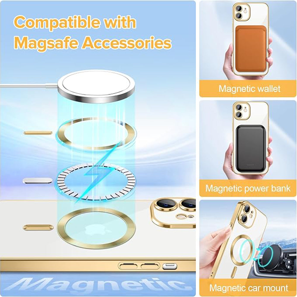 Husa MagSafe pentru Apple iPhone 12, Techsuit, Luxury Crystal, Aurie