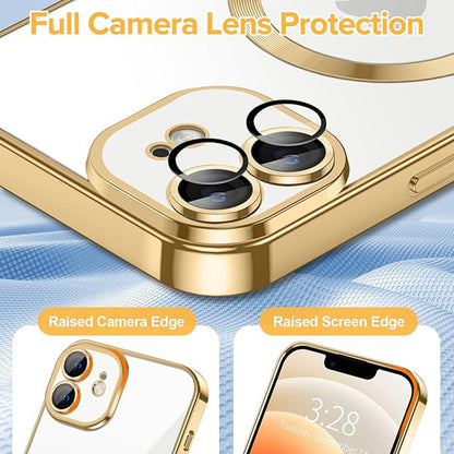 Husa MagSafe pentru Apple iPhone 12, Techsuit, Luxury Crystal, Aurie