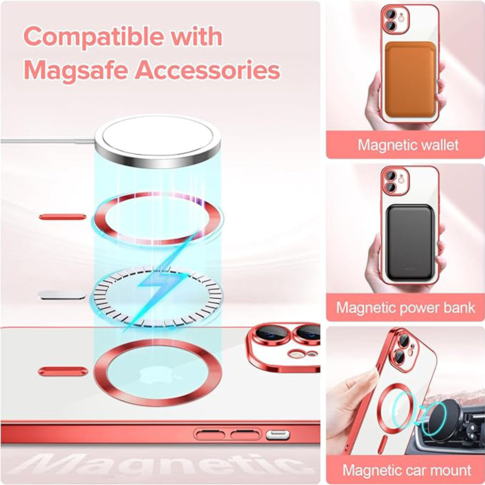 Husa MagSafe pentru Apple iPhone 12, Techsuit, Luxury Crystal, Rosie