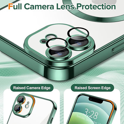 Husa MagSafe pentru Apple iPhone 12, Techsuit, Luxury Crystal, Verde Inchis