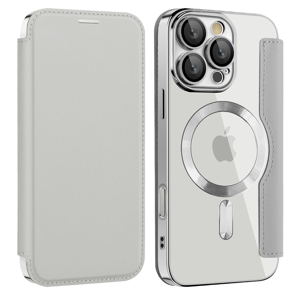 Husa MagSafe pentru Apple iPhone 12, Techsuit, SmartMag Book, Gri