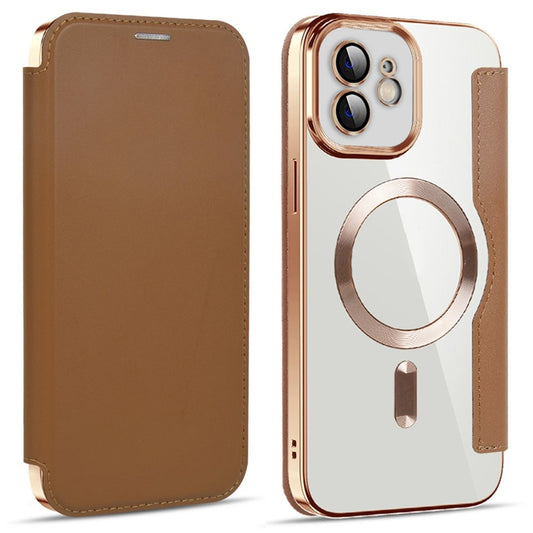 Husa MagSafe pentru Apple iPhone 12, Techsuit, SmartMag Book, Maro