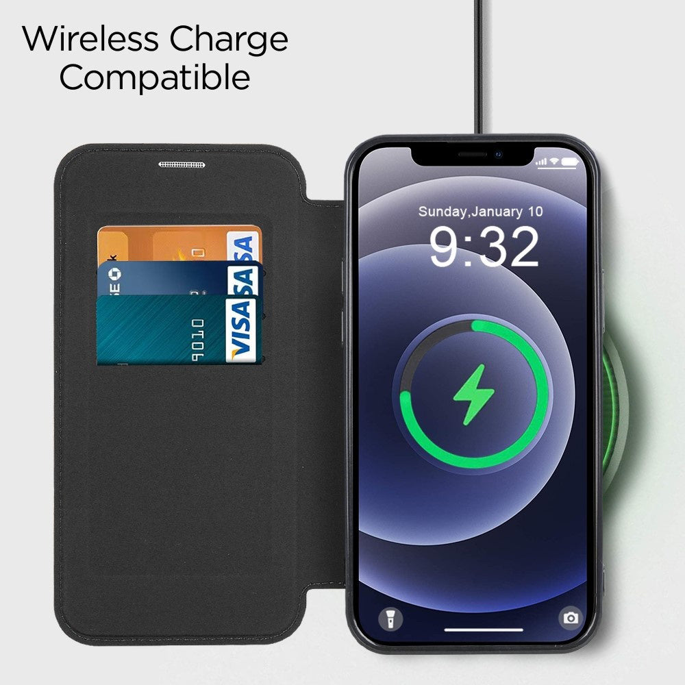 Husa MagSafe pentru Apple iPhone 12, Techsuit, SmartMag Book, Maro