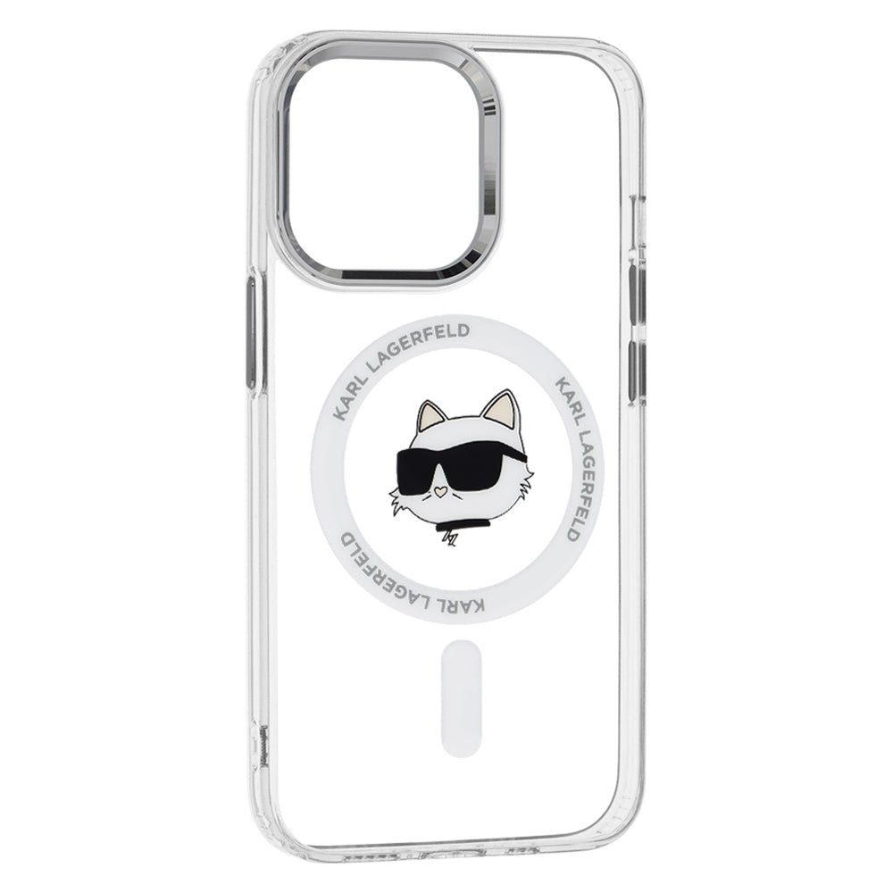 Husa MagSafe pentru Apple iPhone 13 Pro, Karl Lagerfeld, IML Metal Choupette's Head, Alba